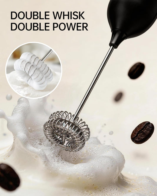 Rechargeable Milk Frother Hanheld, Dual Coil Whisk Head Electric Coffee Frother, Portable Hand Frother Wand Drink Mixer for Matcha Lattes Cappuccino, Kitchen Gifts, Black