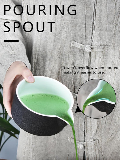 Artcome 4 Pcs Complete Matcha Ceremony Kit - Japanese Bowl With Pouring Spout, Whisk, Holder, Scoop - Tea Set for Making Usucha, Koicha and Latte (Green)