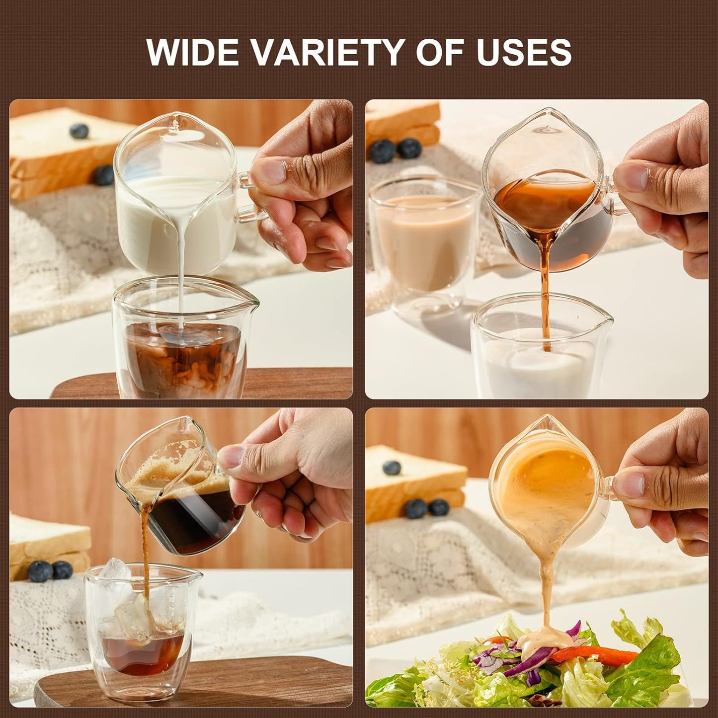 PARACITY Espresso Cup with Handle, 2.5 OZ Double Spout Clear Glass Measuring Cup with Dual Scale, Espresso Shot Glass with V-Shaped Mouth, Espresso Accessories