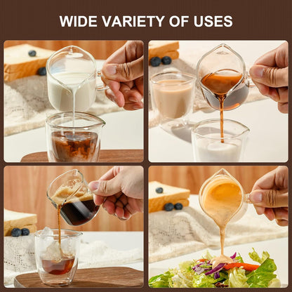 PARACITY Espresso Cup with Handle, 2.5 OZ Double Spout Clear Glass Measuring Cup with Dual Scale, Espresso Shot Glass with V-Shaped Mouth, Espresso Accessories