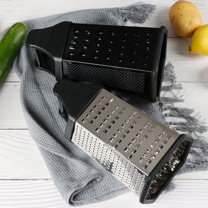 Box Grater, Cheese Grater Shredder Stainless Steel with 6 Sides, Best for Parmesan Cheese, Vegetables, Potatoes, Carrot, Ginger, Mandoline Vegetable Slicer with Detachable Container, Silver