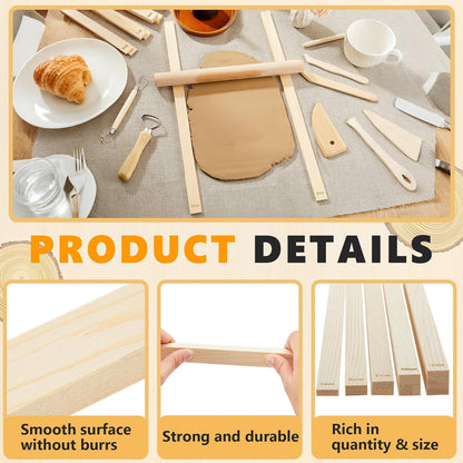 Sasylvia 10 Pcs Pottery Rolling Pin Guides Wood Teaching Rolling Mud Stick Guide Set Polymer Clay Depth Guide Pottery Tools Clay Mudboard Tools (5 Size,Wood Color)