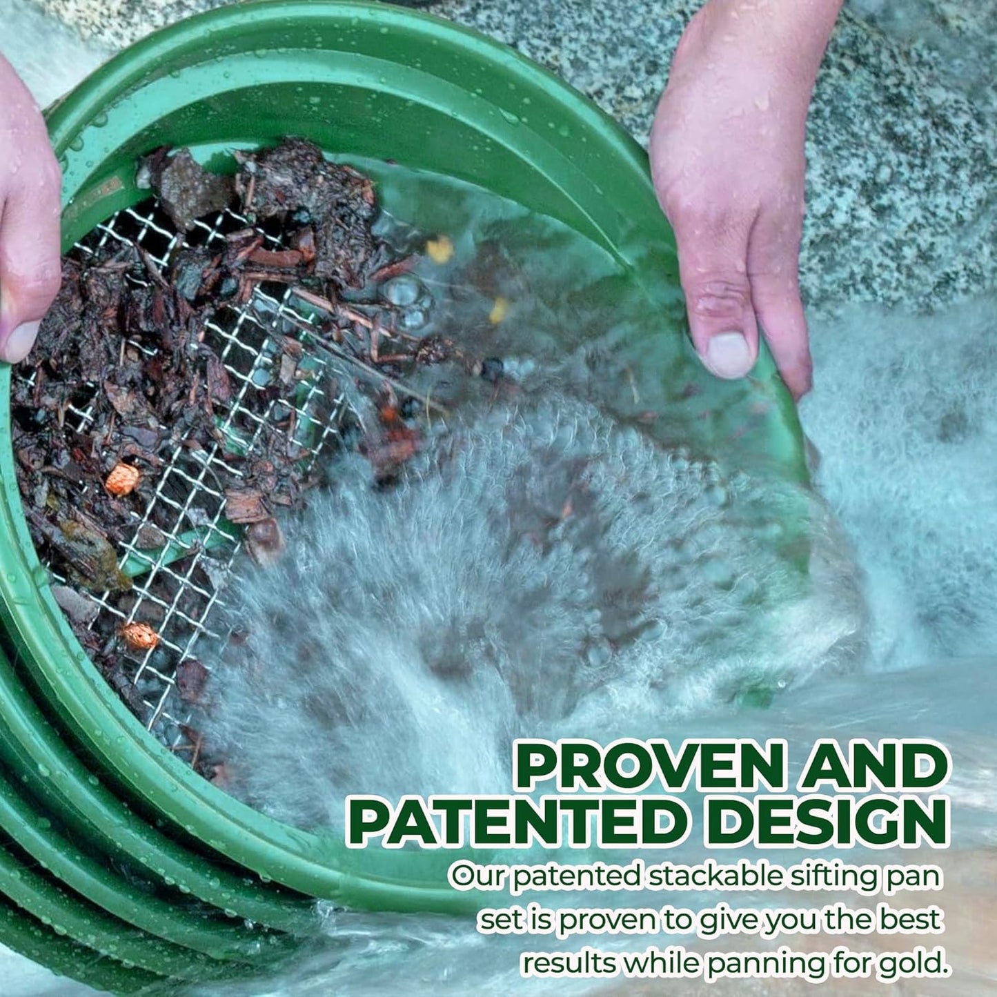 SE 13.25 Inch Wide Stackable Classifier Gold Prospecting Pan - 1/8 Inch Stainless Steel Mesh Sifting Pan, Green