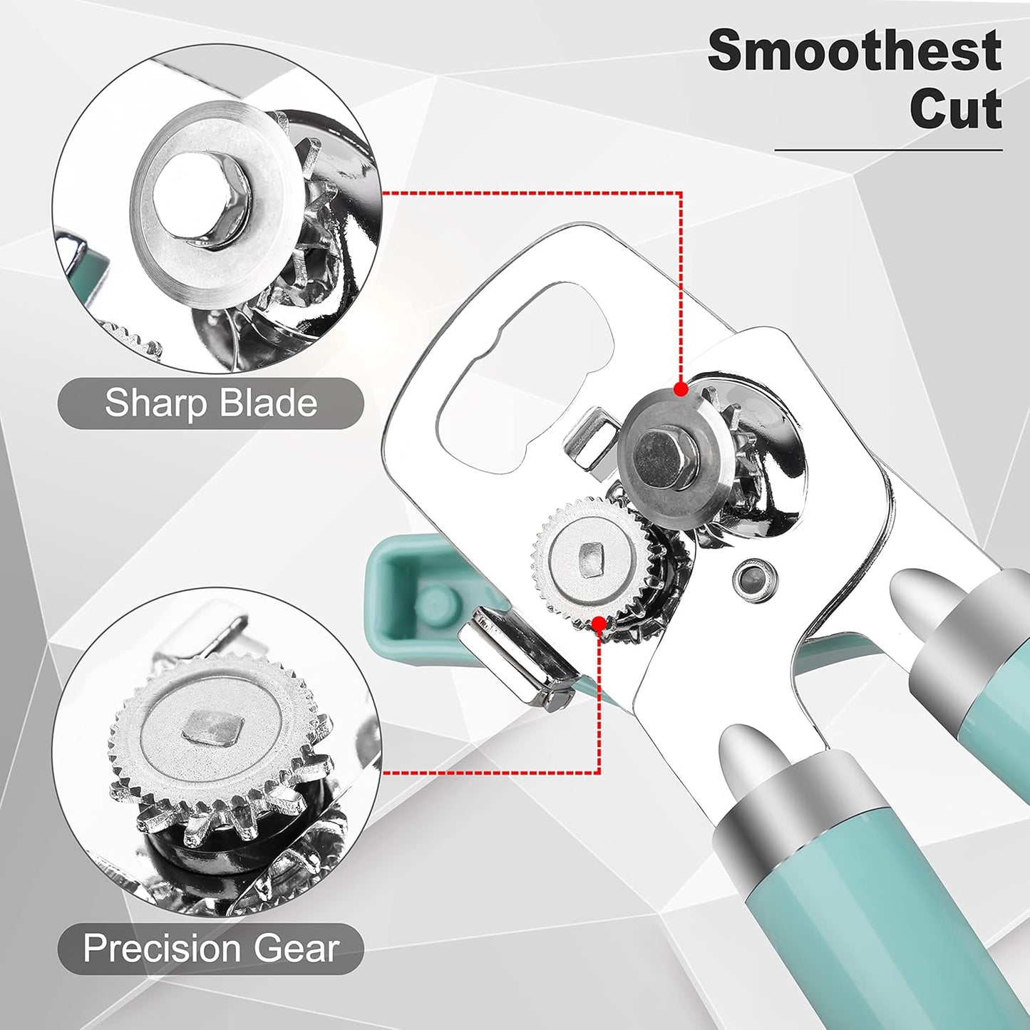 PAKITNER - Can Opener Manual, Safe Cut Heavy Duty Hand Can Opener with Magnetic Lifter, Stainless Steel with Sharp Blade Smooth Edge Can opener, Easy Big Turn Knob, with Bottle Opener, Aqua Sky