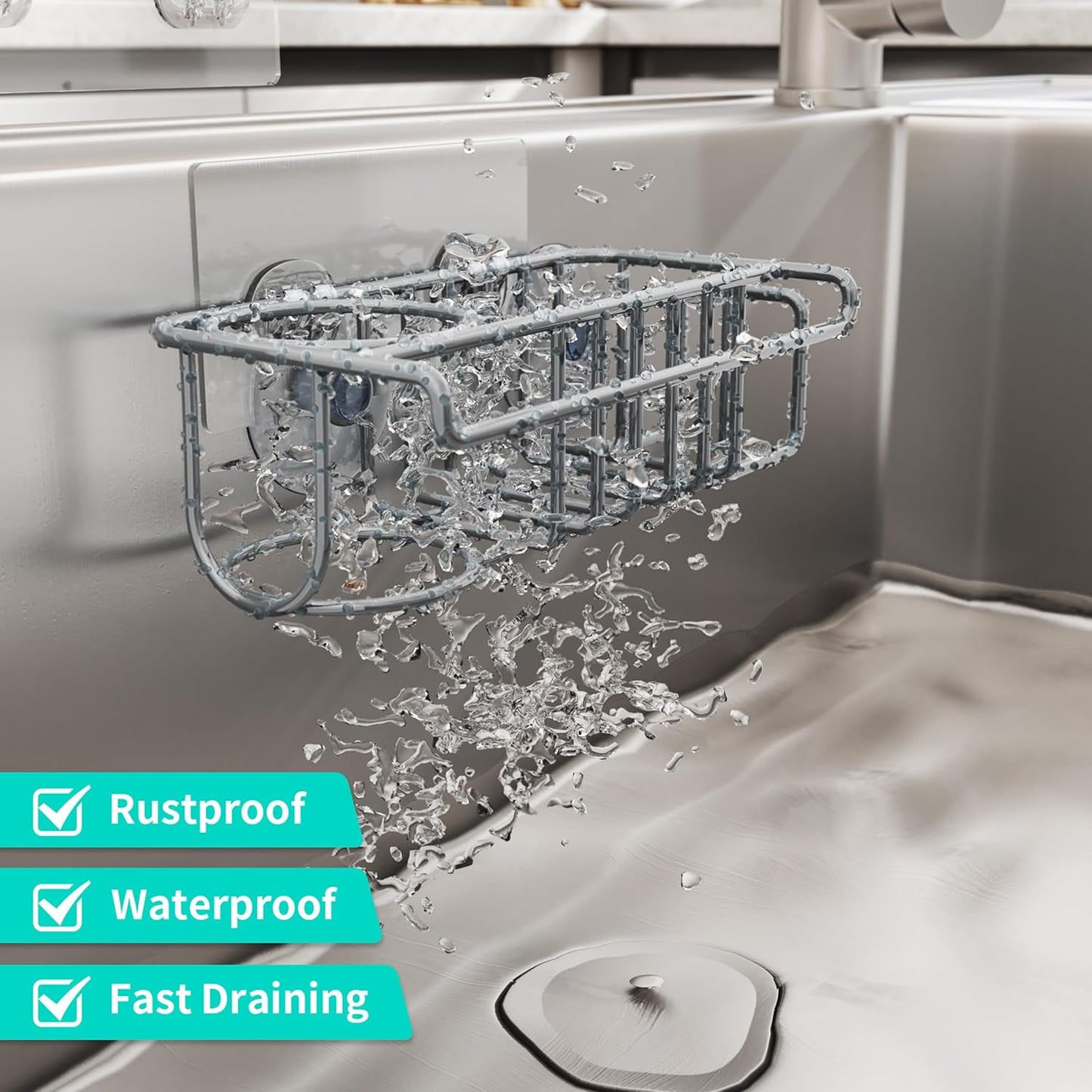 HapiRm 4 in 1 Sink Caddy Sponge Holder, SUS304 Stainless Steel Kitchen Brush Holder and Dish Cloth Hanger, Kitchen Organizers and Storage Essentials - Silver