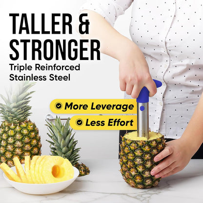 Zulay Kitchen Stainless Steel Pineapple Corer & Slicer – Heavy Duty Pineapple Cutter & Eye Removal Tool – Effortless Core Remover Tool with Sharp Reinforced Blade & Ergonomic Handle - Black