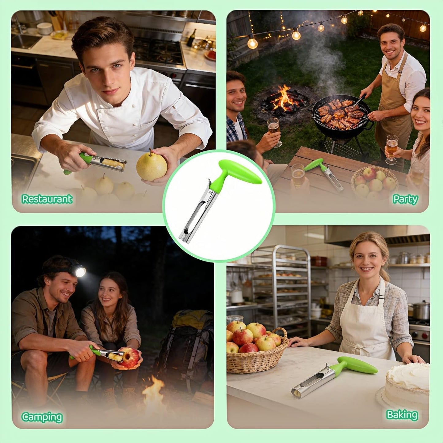 Premium Stainless Steel Apple Corer, Professional Fruit Core Remover Tool with Ergonomic Red Handle, Serrated Blades for Apples, Pears, Peaches, Plums, Easy Use & Clean (Red)
