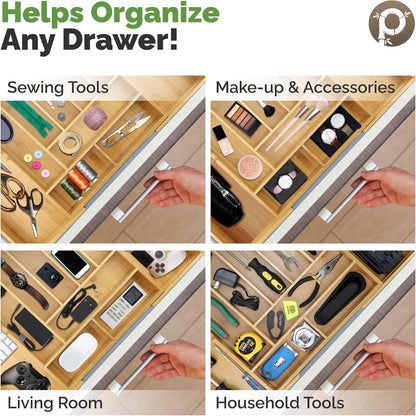 Pristine Bamboo Silverware Organizer - Small Extra-Deep Wooden Kitchen Drawer Organizer Divider for Spoons, Forks, Knives & Cutleries - 5 Slots