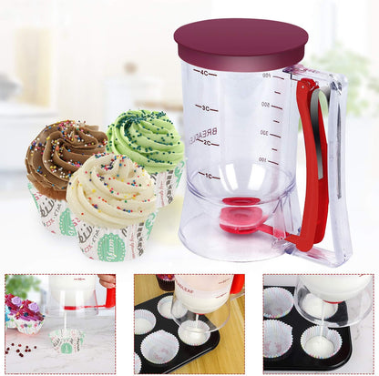 BBSTARZ Pancake Batter Dispenser – 4-Cup Batter Dispenser with Squeeze Handle & Measuring Marks for Pancakes, Waffles, Muffins, Crepes & Cupcakes – Baking Tool(Red)