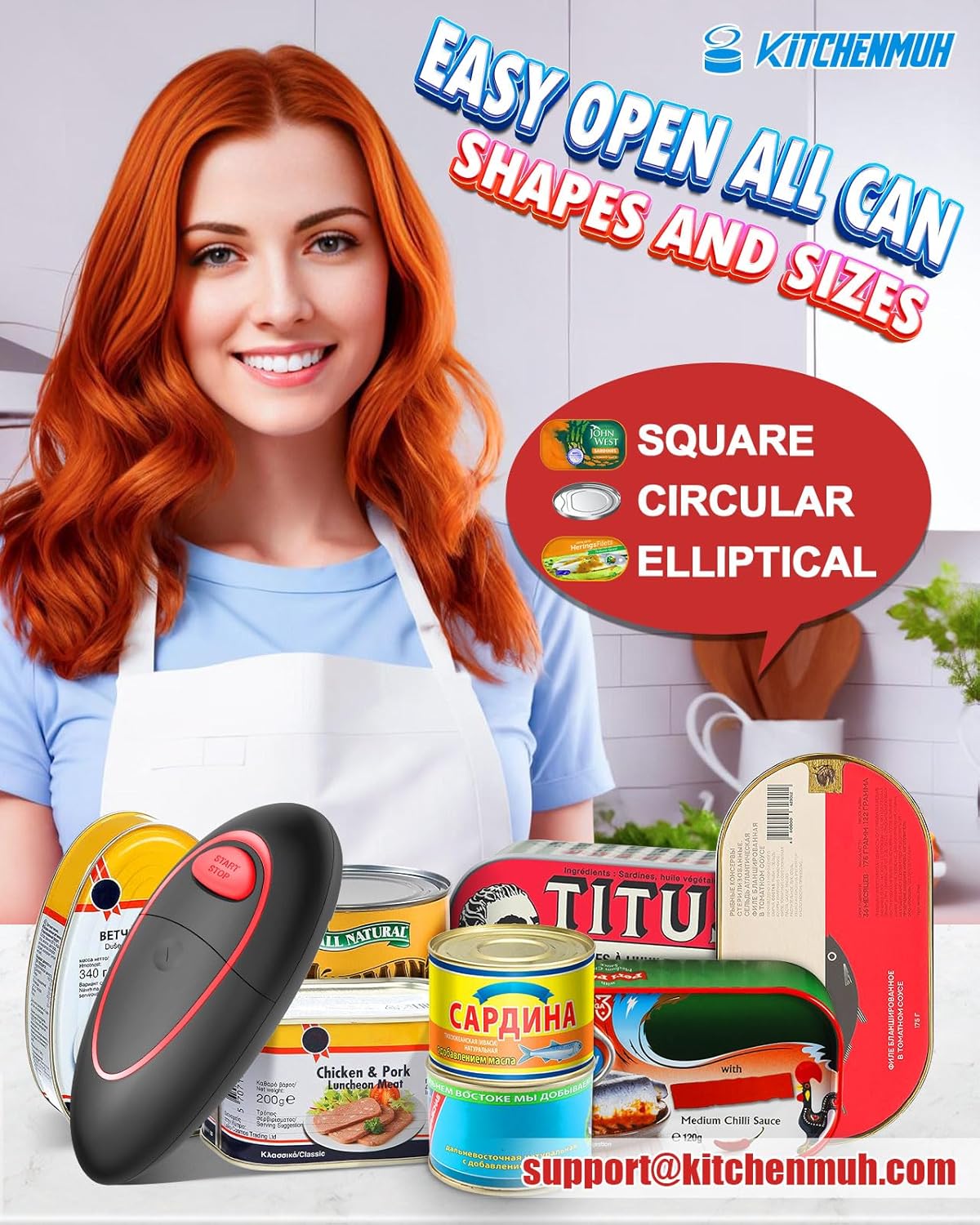 One Touch Electric Can Opener Fits All Can Sizes for Seniors with Arthritis, Battery Operated Can Opener with Smooth Edge, Food Safe Kitchen Gadgets Automatic Can Opener for Kitchen