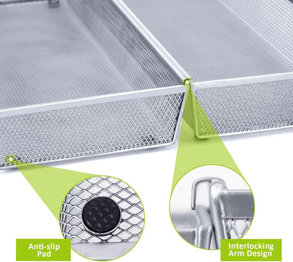 Neudeco Silverware Drawer Organizer - 5 Compartment Cutlery Tray with Non-Slip Feet, Mesh Wire Flatware Storage Divider for Kitchen, Bedroom, Living Room (Silver)