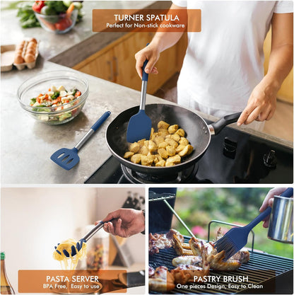 HOTEC 446°F Heat Resistant Silicone Kitchen Utensils, Cooking Utensil Set, Spatula Set, BPA Free, Kitchen Gadgets, Utensils Holder, Dishwasher Safe, 14pcs Multicolor