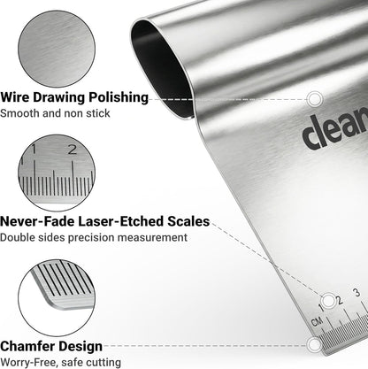 Bench Scraper Kitchen & Dough Scraper Tool - Stainless Steel Multi-Purpose Scraper & Chopper with Laser-Etched Metric Scale - Heavy Duty Pastry Cutter & Griddle Tool for Bread, Pizza & Baking