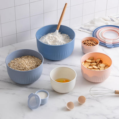 COOK WITH COLOR Prep Bowls with Lids- Wide and Deep Nesting Plastic Small Mixing Bowl Set with Lids, 8 Piece Set - Wide Bowls, Blue