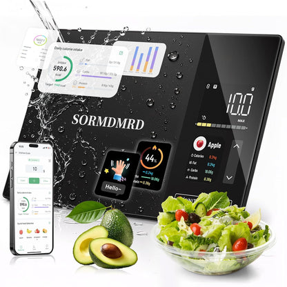 Smart Kitchen Food Scale with Nutritional Calculator, Calorie Fat Carbs Protein Tracker, Free App, Barcode Scan, Food Preload, 23 Nutrients, On-Screen Display, Personal Goals, 11 lb / 5 kg