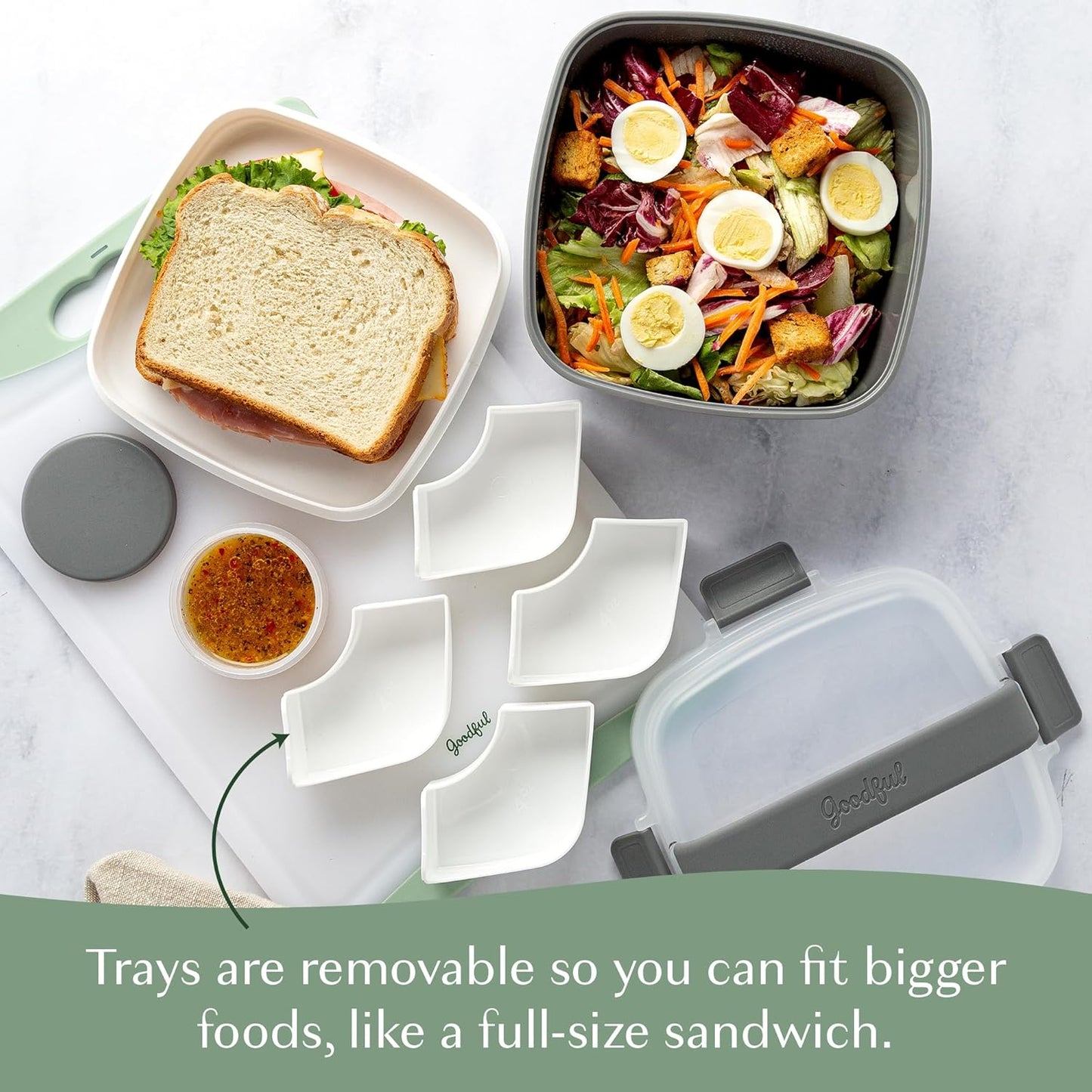 Goodful Stackable Lunch Box Container, Bento Style Food Storage with Removeable Compartments for Sandwich, Snacks, Toppings & Dressing, Leak-Proof and Made without BPA, 56-Ounce, Teal