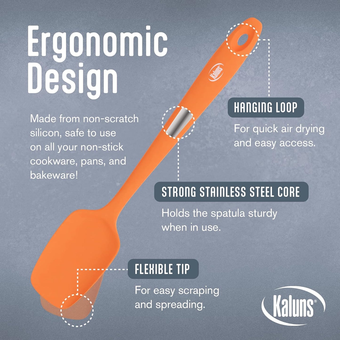 Kaluns Silicone Spatula Set, 4 Rubber Spatulas 600°F Heat Resistant, Nonstick Seamless Design with Stainless Steel Core, Dishwasher Safe, BPA free, Bonus Tongs Included