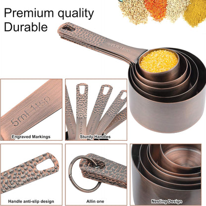 Measuring Spoons Set, 18/8 Stainless Steel Measuring Spoons Set for Dry&Liquid, Metal Metric & US Measuring Spoon with 1 Leveler and Locking Ring for Kitchen & Baking