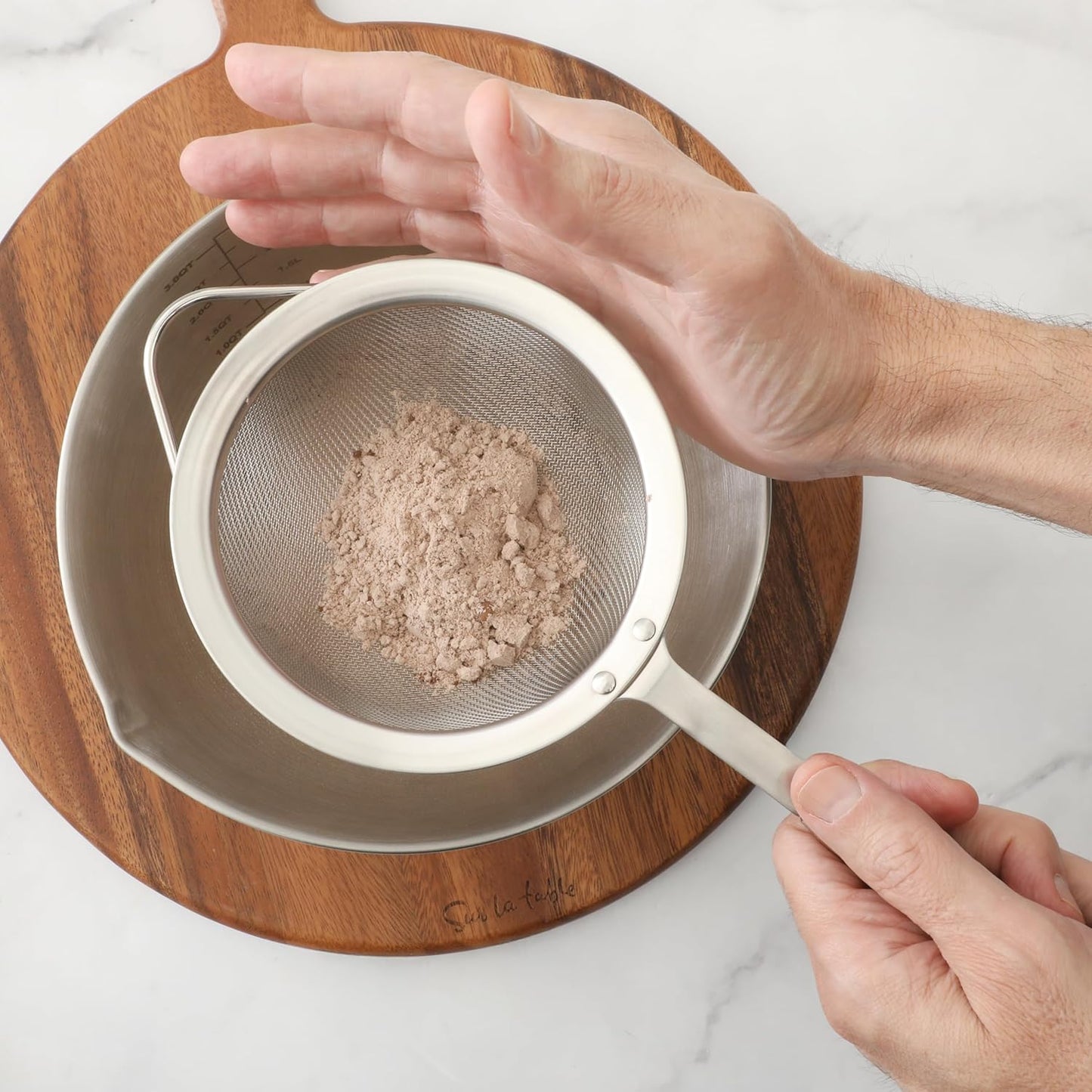 Sur La Table Kitchen Essential Stainless Steel W/Walnut Handle 5.5 Inch Mesh Strainer and Sifter