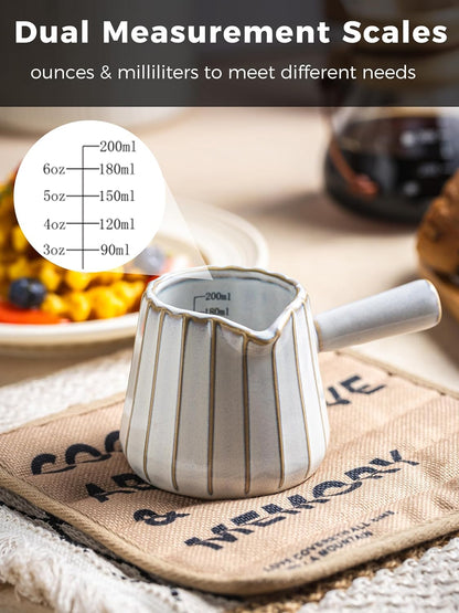 Espresso Cups Ceramic, 200ML Espresso Measuring Cup with Handle, Expresso Shots Cups with Scale, Espresso Accessories, White
