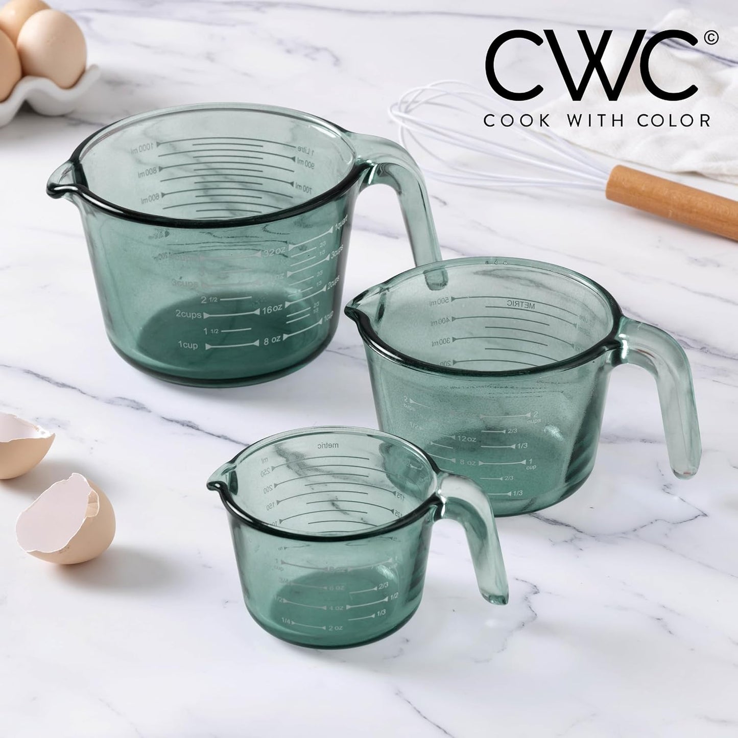 COOK WITH COLOR Glass Measuring Cups - Ideal for Cooking and Baking, Green