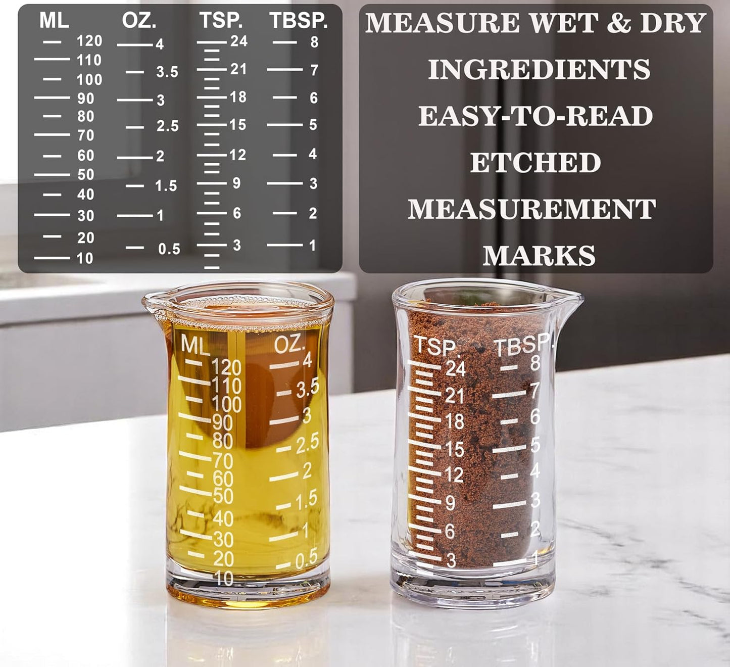 Ackers 4 Oz Glass Measuring Cup,Borosilicate Shot Glass with V-Shaped Spout-Black Line
