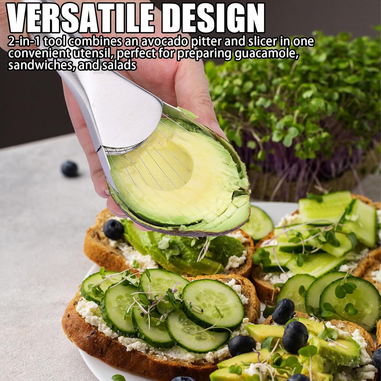 2-in-1 Avocado Pitter and Slicer, Well Made Stainless Efficient Kitchen Tool Dishwasher Safe for Hassle-Free Avocado Prep Sandwiches, Salads