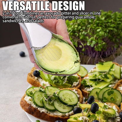 2-in-1 Avocado Pitter and Slicer, Well Made Stainless Efficient Kitchen Tool Dishwasher Safe for Hassle-Free Avocado Prep Sandwiches, Salads