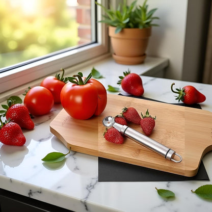 Stainless Steel Strawberry Huller and Tomato Stem Corer Tool Multi-Function Stainless Corer and Pitter Remover for Strawberry,Tomato,Vegetable and Fruit Practical Kitchen Tool