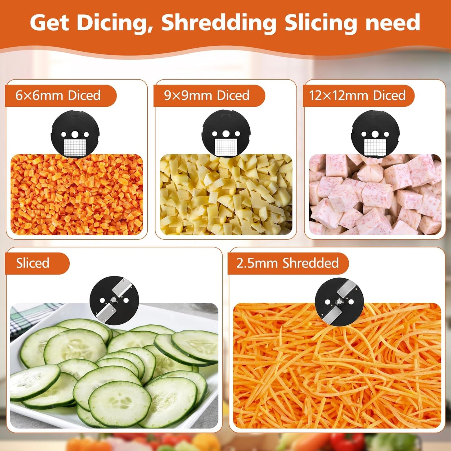 5-In-1 Electric Vegetable Chopper, Commercial Vegetable Slicer Food Processor Veggie Food Dicer with Slicing Shredding Striping for Onion Potato Cabbage Fruit Cutter Home Use