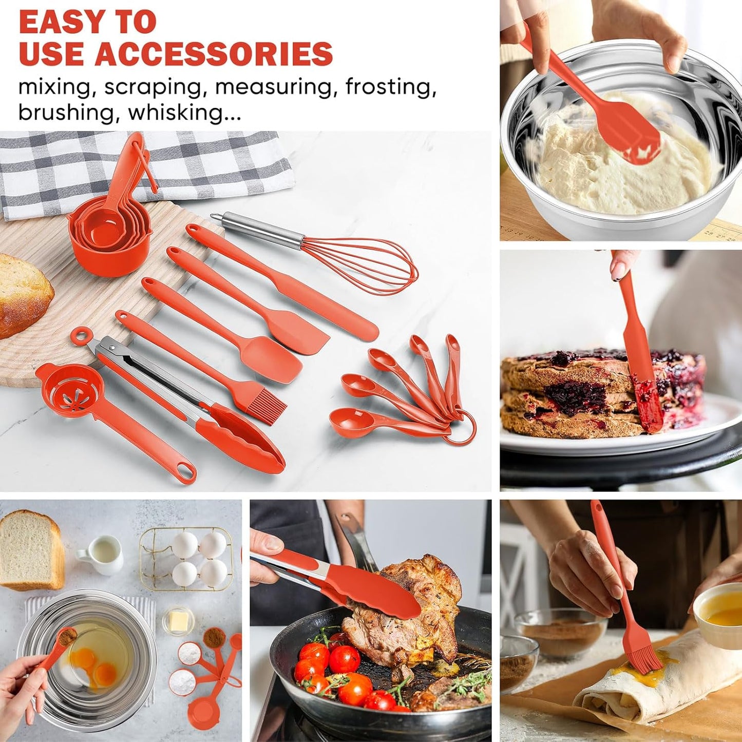 E-far 25PCS Mixing Bowls with Lid Set, Stainless Steel Nesting Prep Bowls with Grater Attachments Non-Slip Bottoms for Cooking, Baking, Serving, Food Storage, 4.6/2.6/2/1.5/1/0.7QT - Blue