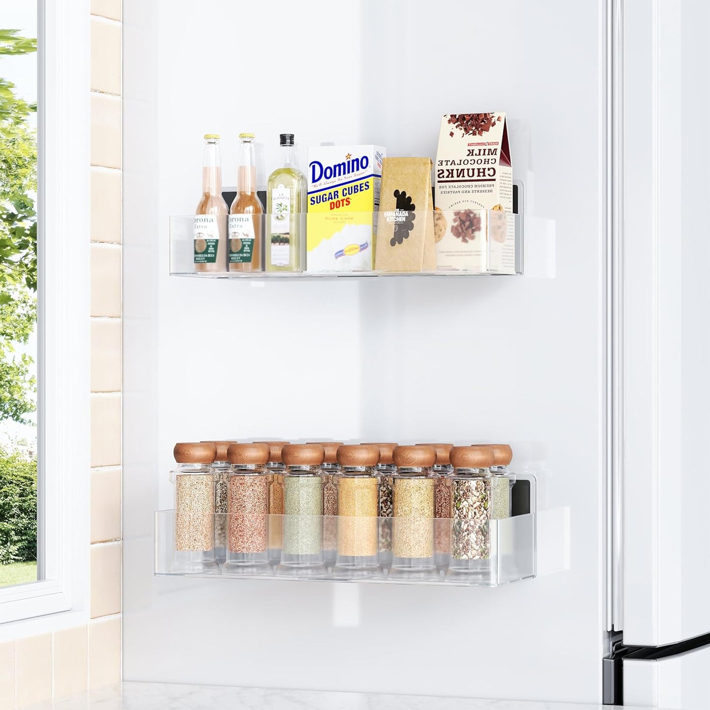 Mystozer Magnetic Spice Rack for Refrigerator, Kitchen Organizer and Storage Shelf, Black (4 Pack)…