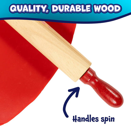 READY 2 LEARN Mini Wooden Rolling Pins | Set of 6 | 7.25 inches | Turning Handles | Play Dough Rollers for Crafts and Imaginative Play