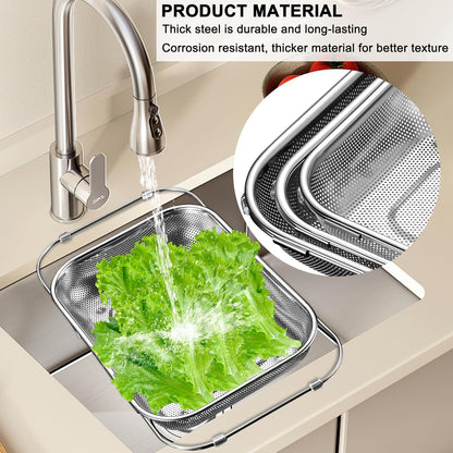 Adjustable Over Sink Colander, 14.2" to 17.4" Expandable Fine Mesh Food Strainer, Dishwasher Safe Drain Basket for Vegetables Fruit Pasta, Fits Small & Medium Kitchen Sinks