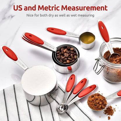 Measuring Cups and Spoons Set: U-Taste 18/8 Stainless Steel 10 Pieces Stacking Kitchen Baking Cooking Food Measure Set 5 Cups 5 Spoons with Strengthened Weld Joints (Multicolors, Upgraded Version)