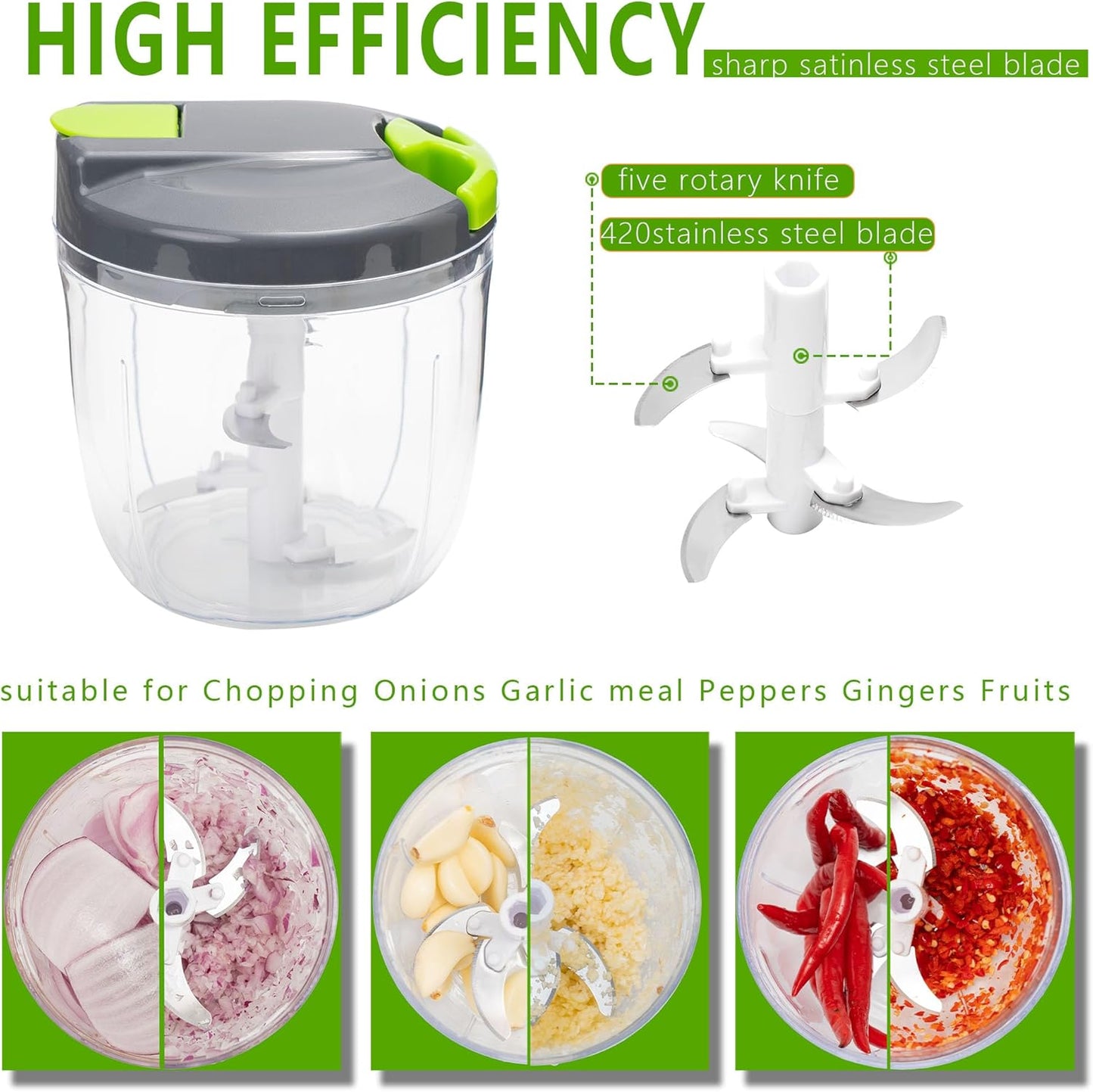 Multi-Function Manual Food Chopper & Processors with Handle and Cover,Vegetable Chopper Shredder,Garlic Press,Suitable for Onions Garlic Peppers Carrots Gingers Fruits,Ideal Gift for Kitchen(Green)