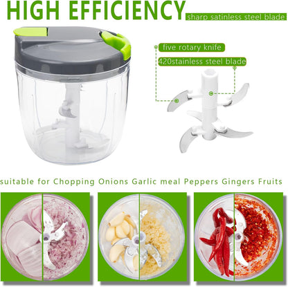 Multi-Function Manual Food Chopper & Processors with Handle and Cover,Vegetable Chopper Shredder,Garlic Press,Suitable for Onions Garlic Peppers Carrots Gingers Fruits,Ideal Gift for Kitchen(Green)