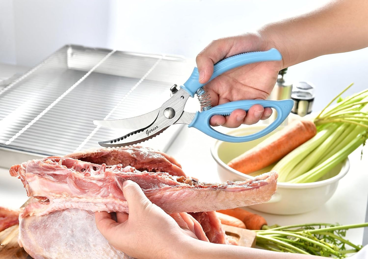 Heavy Duty Poultry Shears - Kitchen Scissors for Cutting Chicken, Poultry, Game, Meat - Chopping Vegetable - Spring Loaded - Red