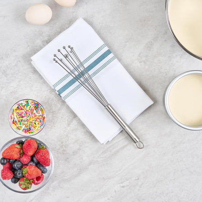 Restaurantware 10.5 in Stainless Steel Ball Whisk - German Standard Egg Beater with Ergonomic Handle, Dishwasher Safe - Manual Mixer Cooking Whisk for Baking, Stirring, Sauces, Beating