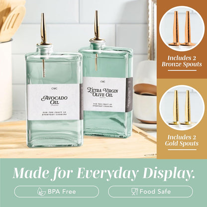 COOK WITH COLOR Olive Oil Dispenser Bottle - 2 Pk Glass Oil Dispenser for Kitchen - Condiment, Coffee Syrup & Vinegar Dispenser, Olive Oil Cruet, Includes 4 Auto Pourer Spouts