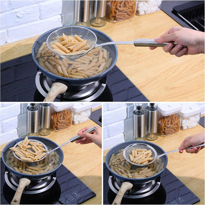 Shappy 3 Pieces Spider Strainer Skimmer Spoon Set, Stainless Steel Mesh Strainer with Handle Wire Mesh Colander, Hot Pot Fat Skimmer Spoon, Fine Mesh Food Strainer for Cooking, Skimming (5.5 Inch)