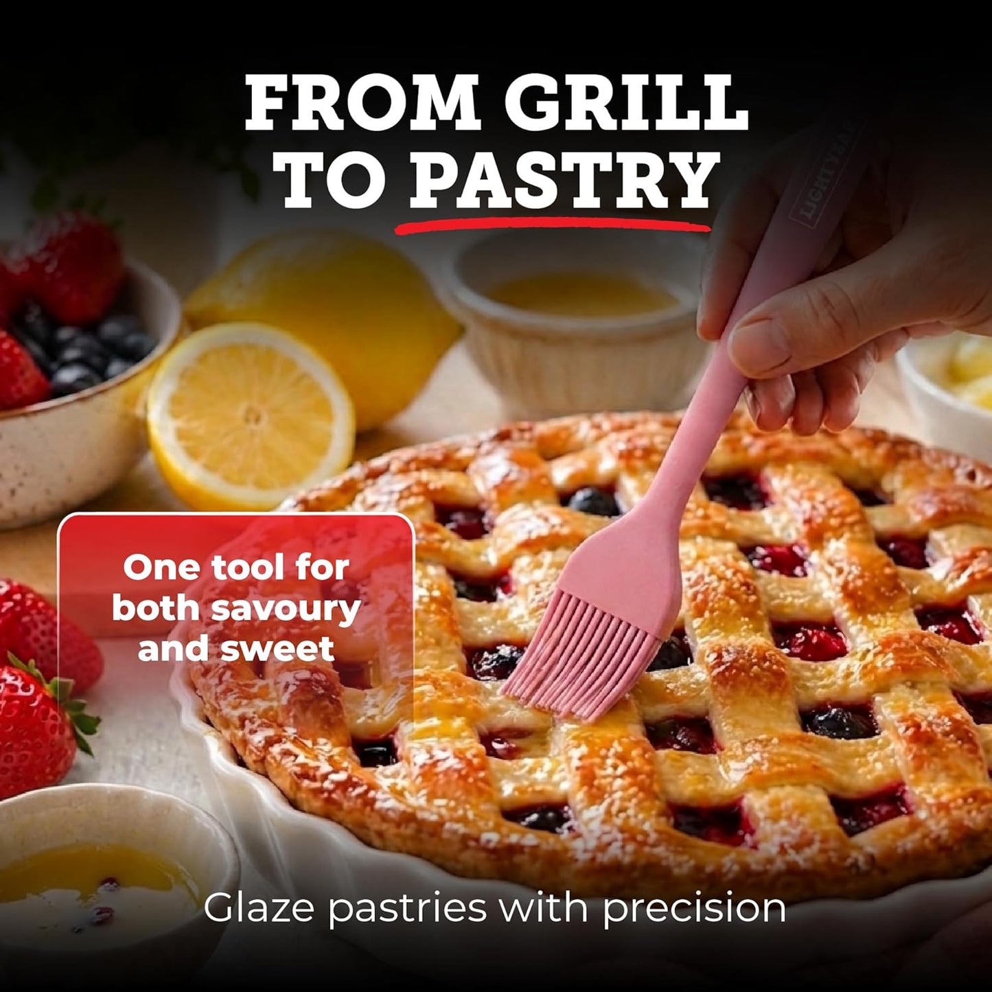 Lightyear Silicone Basting Pastry Brush Set (2 Pcs) ❘ 450°F Heat Resistant Oil Brush for Your Kitchen - Ideal For BBQ’s, Baking & Cooking | 100% Food Grade Silicone - BPA Free & Dishwasher Safe (Red)