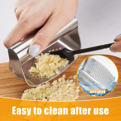 Garlic Press Rocker,Manual Crusher & Mincer with Ergonomic Handle for Easy Cleaning,Rust Proof Kitchen Tool for Ginger (Silverblack)
