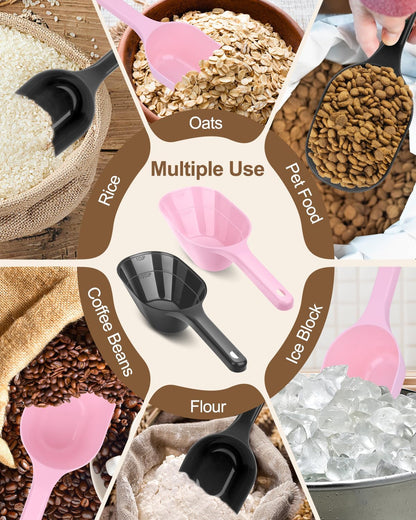 2 PACK Dog Food Scoop,1 Cup Capacity Pet Food Scoop With Measuring Lines For Dog, Puppy and Cat (Black)