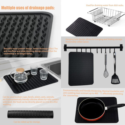 NiuYichee Stainless Steel Dish Drying Rack(15.2"L X 13"W X 5.8"H), Expandable Fruit & Vegetable Drain Rack over Sink, Dish Drainer Rack in Sink, with Stainless Steel Utensil Holder & Silicone Mat(16")