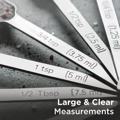 Deiss PRO Heavy Duty Stainless Steel Measuring Spoons for Cooking Spices Dry or Liquid Ingredients Fits in Spice Jar Adjustable Measuring Spoon Set of 7 Measuring with Leveler Measuring Spoons Set