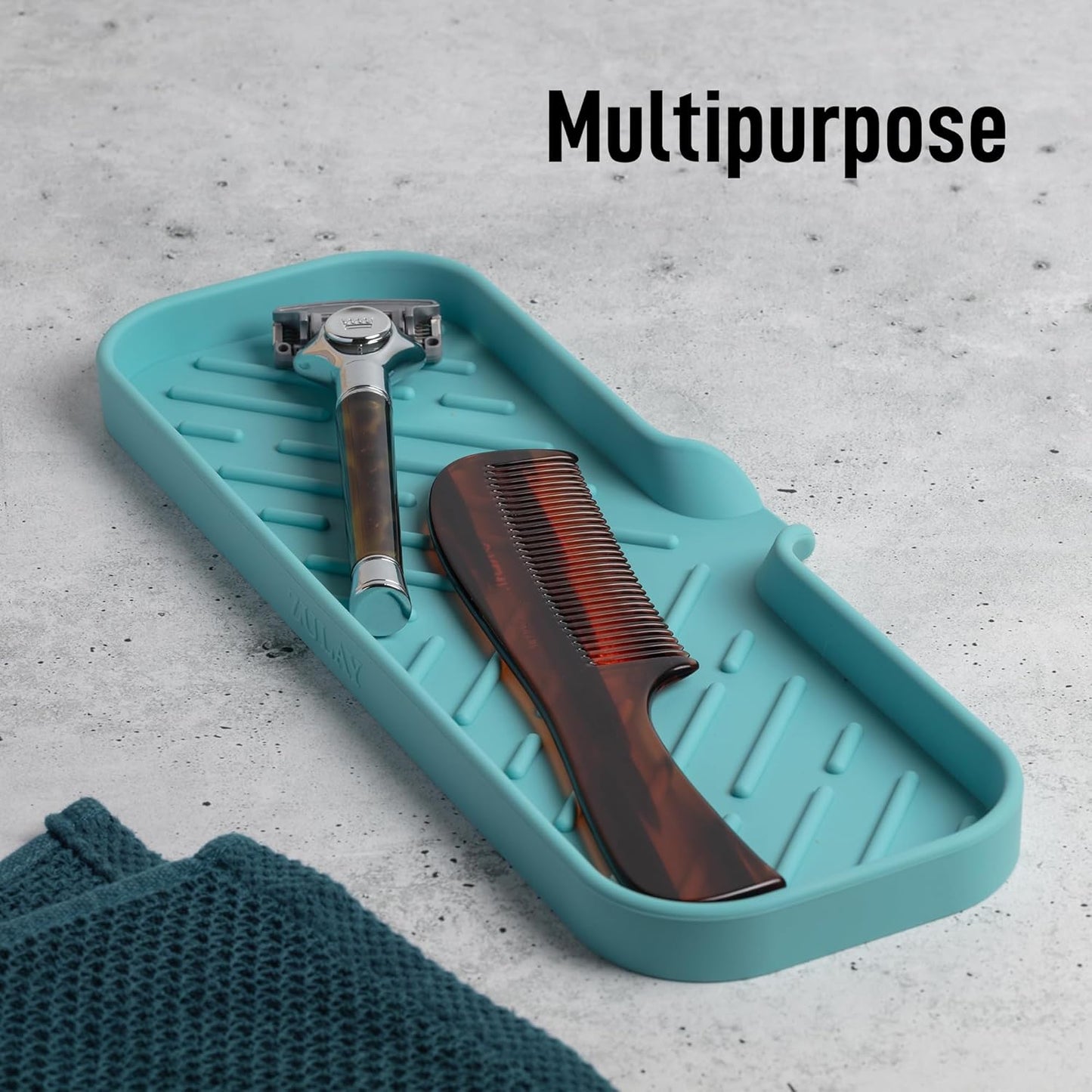 Zulay Kitchen (9x3.5in Sponge Holder for Kitchen Sink - Flexible Heavy-duty Multipurpose Sink Caddy - Counter Organizer for Kitchen, Bathroom, Makeup, Trinkets & More! (Grey)