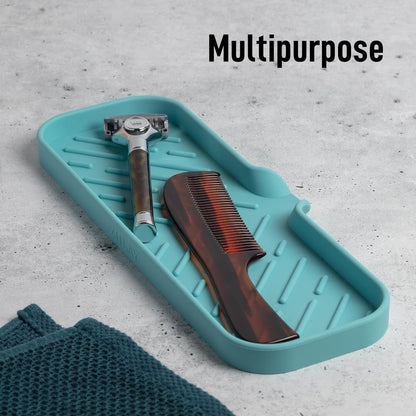 Zulay Kitchen (9x3.5in Sponge Holder for Kitchen Sink - Flexible Heavy-duty Multipurpose Sink Caddy - Counter Organizer for Kitchen, Bathroom, Makeup, Trinkets & More! (Grey)