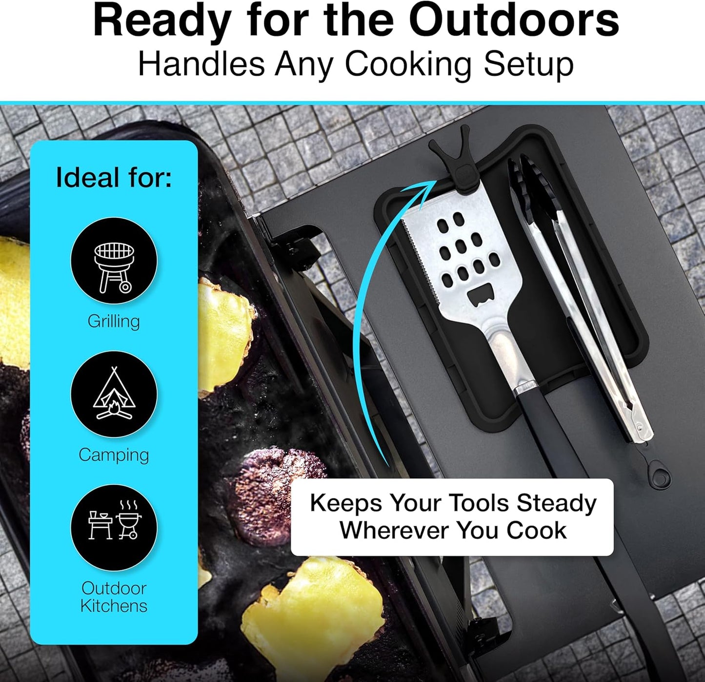 Nottaslip Utensil Prong Pot Spoon Holder - Premium Silicone Spoon Rest - Heat-Resistant to 550°F, BPA-Free, Dishwasher Safe Utensil Pot Clip, Fits Most Pots & Pans - Non-Slip Silicone - 2PK, Black