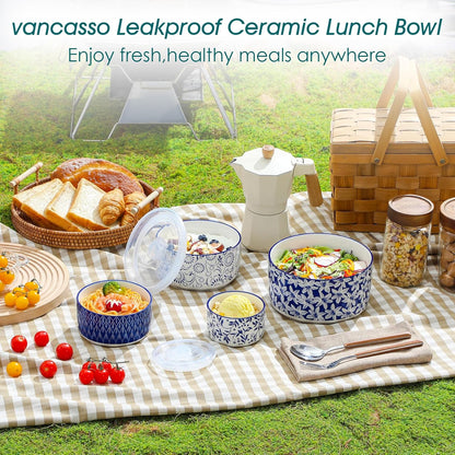 vancasso Ceramic Nesting Bowls with Lids Set of 4, Serving Bowls for Food Storage, Prep Bowl, Ceramic Bowl for Kitchen, Microwave & Dishwasher Safe, 60+36+20+10 Oz, Series SELENE